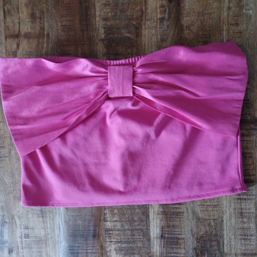 NWT Thirty/Thirty LA Pink Strapless Bow Smocked Back Top